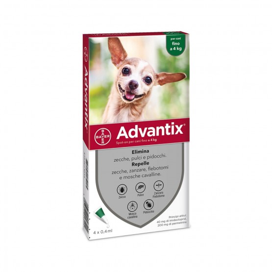 Advantix Spot On Antiparassitario Per Cani Fino A 4 Kg 4 Pipette